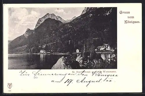 AK Königssee / Berchtesgaden, St. Bartholomä vor dem Watzmann