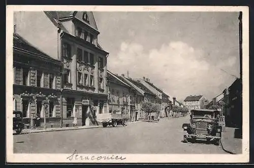 AK Strakonitz, Strassenpartie an einem Hotel