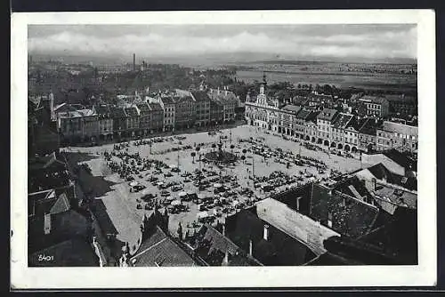 AK Böhmisch Budweis, Marktplatz aus der Vogelschau