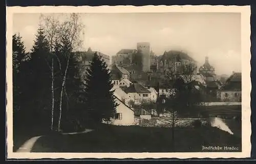 AK Jindrichuv Hradec, Ortspartie mit Blick auf die Burg