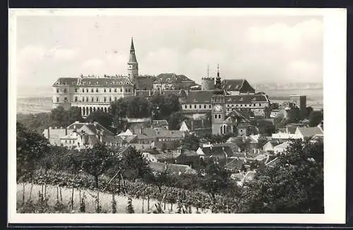 AK Nikolsburg N. D., Blick auf das Schloss vom Weinberg aus