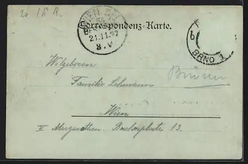 Mondschein-AK Brünn, Blick auf die K. K. Technische Hochschule