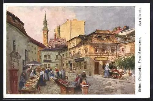 Künstler-AK Brünn / Brno, Obstmarkt mit Franziskanergasse