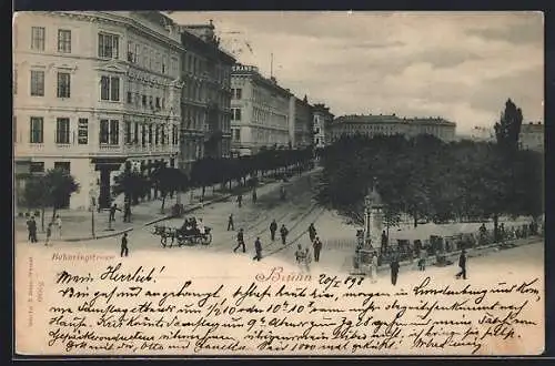 AK Brünn, Bahnringstrasse mit Kutsche und Passanten