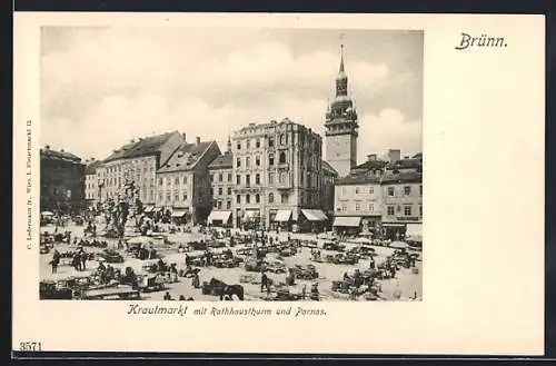 AK Brünn / Brno, Krautmarkt mit Rathausturm und Parnas