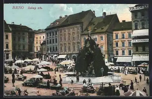 AK Brünn / Brno, Kaiser-Wilhelm-Platz mit Marktständen