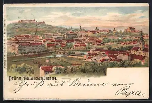 Lithographie Brünn / Brno, Totalansicht mit Spielberg