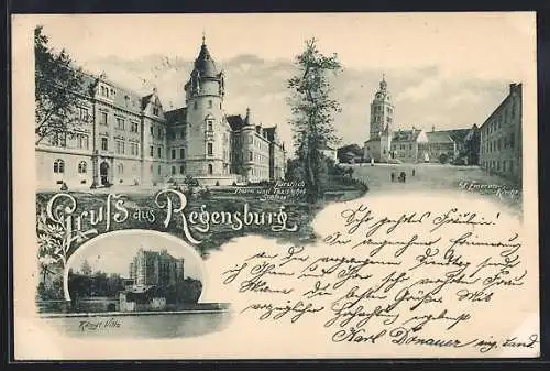 AK Regensburg, Fürstlich Thurn und Taxis`sches Schloss, St. Emeran-Kirche, Königliche Villa