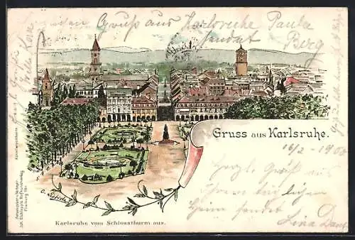 Lithographie Karlsruhe, Ausblick vom Schlossthurm