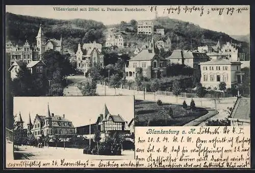 AK Blankenburg / Harz, Villenviertel mit Hotel und Pension Bestehorn