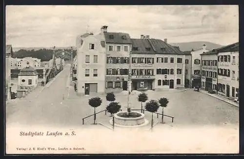 AK Laufen a. S., Stadtplatz mit Druckerei