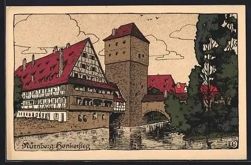 Steindruck-AK Nürnberg, Henkersteg, Burgansicht