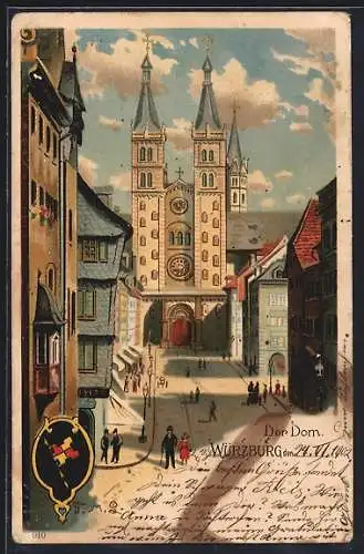 Lithographie Würzburg, Blick auf den Dom