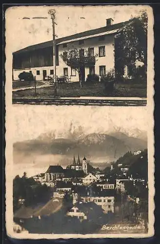 AK Berchtesgaden, Ortsansicht aus der Vogelschau und Bauernhaus