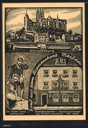 Künstler-AK Meissen, Albrechtsburg, Gasthaus Bienenkorb, Der dumme Junge von Meissen