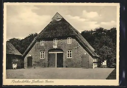 AK Stenum, Backenköhlers Gasthaus, Aussenansicht mit Bewohnern