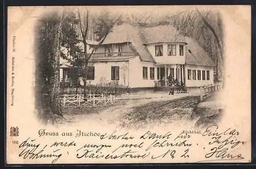 AK Itzehoe, Gasthaus zum Eichtal mit Bewohnern davor