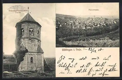 AK Göllingen / Th., Benedictinerkloster-Turm und Panorama