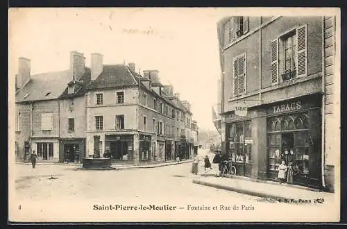 AK Saint-Pierre-le-Moutier, Fontaine et Rue de Paris