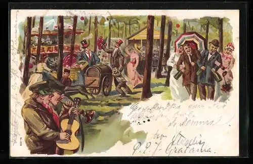 Lithographie Berlin-Charlottenburg, Sommerfest in der Jungfernheide d. Gast- u. Schankwirte-Vereins Wedding 23.2.1904