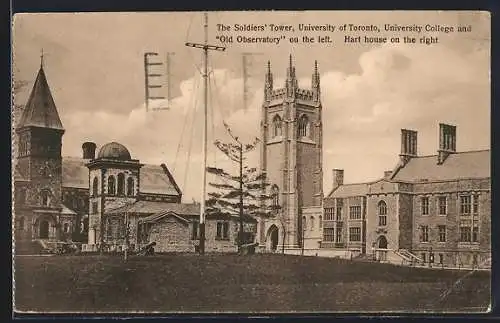 AK Toronto, University, The Soldiers` Tower, University College, Old Observatory, Hart house on the right