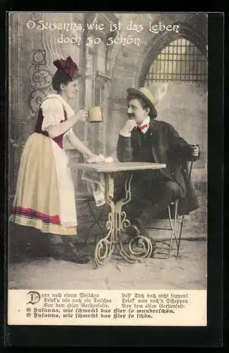 AK Gast schäkert mit der Kellnerin Susanna