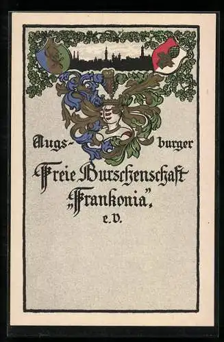 Künstler-AK Augsburg, Studentenwappen Freie Burschenschaft Frankonia