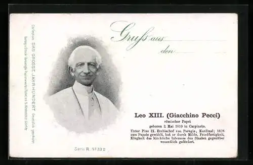 AK Papst Leo XIII. mit Pileolus