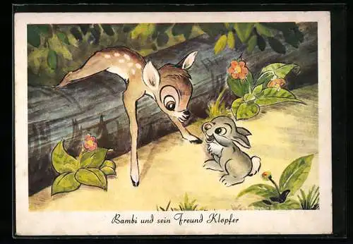 Künstler-AK Bambi und Klopfer aus Wald Disney`s Bambi