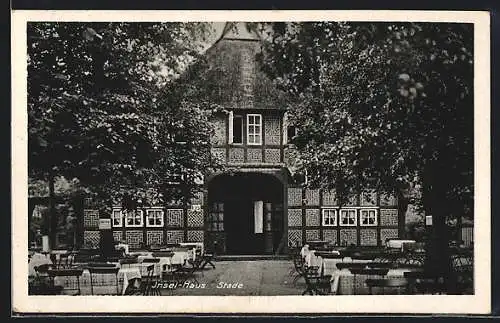 AK Stade, Restaurant Insel-Haus W. Fügemann, Frontansicht