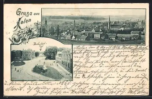 AK Aalen, Teilansicht mit Kirche, Denkmal