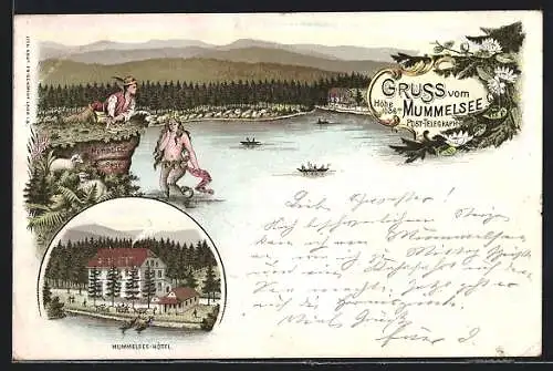 Lithographie Seebach, Mummelsee Sage mit Meerjungfrau, Mummelsee Hotel