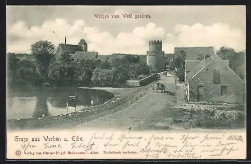 AK Werben a. Elbe, Ortsblick von Wehl gesehen