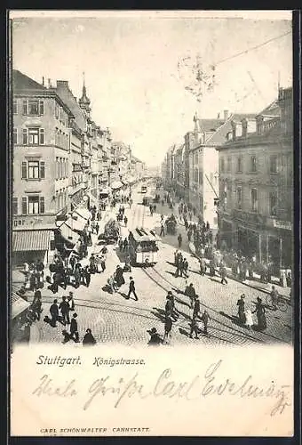 AK Stuttgart, Königstrasse mit Strassenbahnen