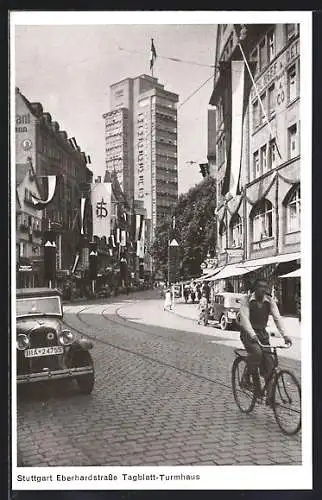 AK Stuttgart, Tagblatt-Turmhaus in der Eberhardstrasse