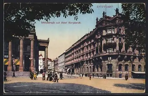 AK Stuttgart, Schlossstrasse mit Hotel Marquardt