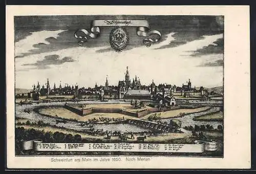 Künstler-AK Schweinfurt am Main, Stadt im Jahr 1650 nach Merian