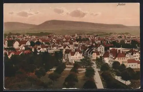 AK Aalen, Ortsansicht mit Anlagen und Bergpanorama