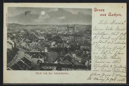 Mondschein-AK Aachen, Blick von der Jakobskirche