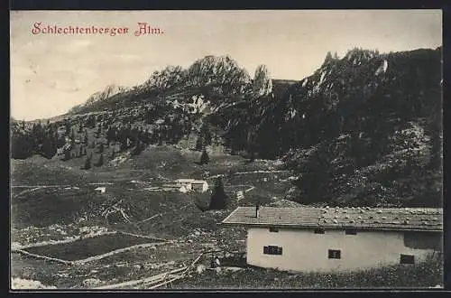 AK Aschau / Chiemgau, Gasthaus Schlechtenberger Alm mit Gebirgskette