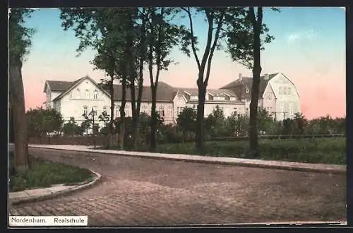 AK Nordenham, Realschule, Ansicht von einer Strassenecke aus