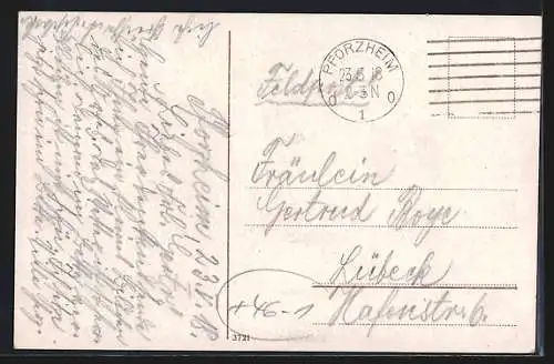 AK Pforzheim, Strassenbahn auf dem Leopoldsplatz