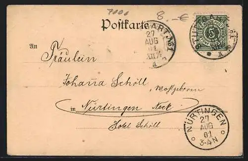 AK Stuttgart, Das Eberharddenkmal, florales Jugendstil-Passepartout