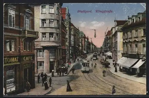 AK Stuttgart, Königstrasse mit Strassenbahn