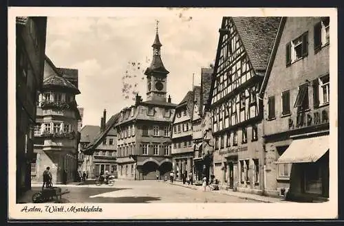 AK Aalen /Württ., Metzgerei und Gasthaus zum Schwanen am Marktplatz