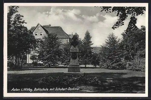 AK Aalen i. Wttbg., Bohlschule mit Schubart-Denkmal