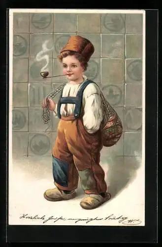 AK Kleiner niederländischer Fischer mit Pfeife