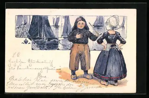 AK Niederländische Kinder in Tracht