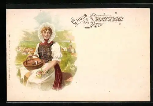 Lithographie Solothurn, Schweizerin in Tracht