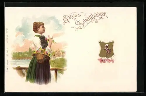 Lithographie Schaffhausen, Schweizerin in Tracht